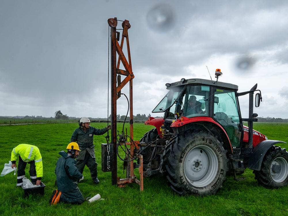 Drilling for a soil core white. Image: Bradley White