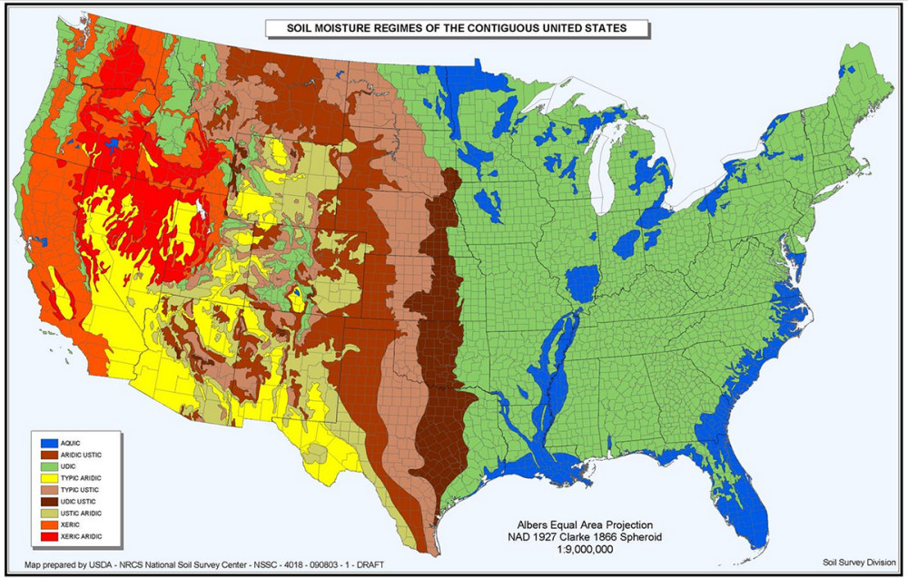 Map of United States Distribution of Soil Moisture Regimes. Image: USDA